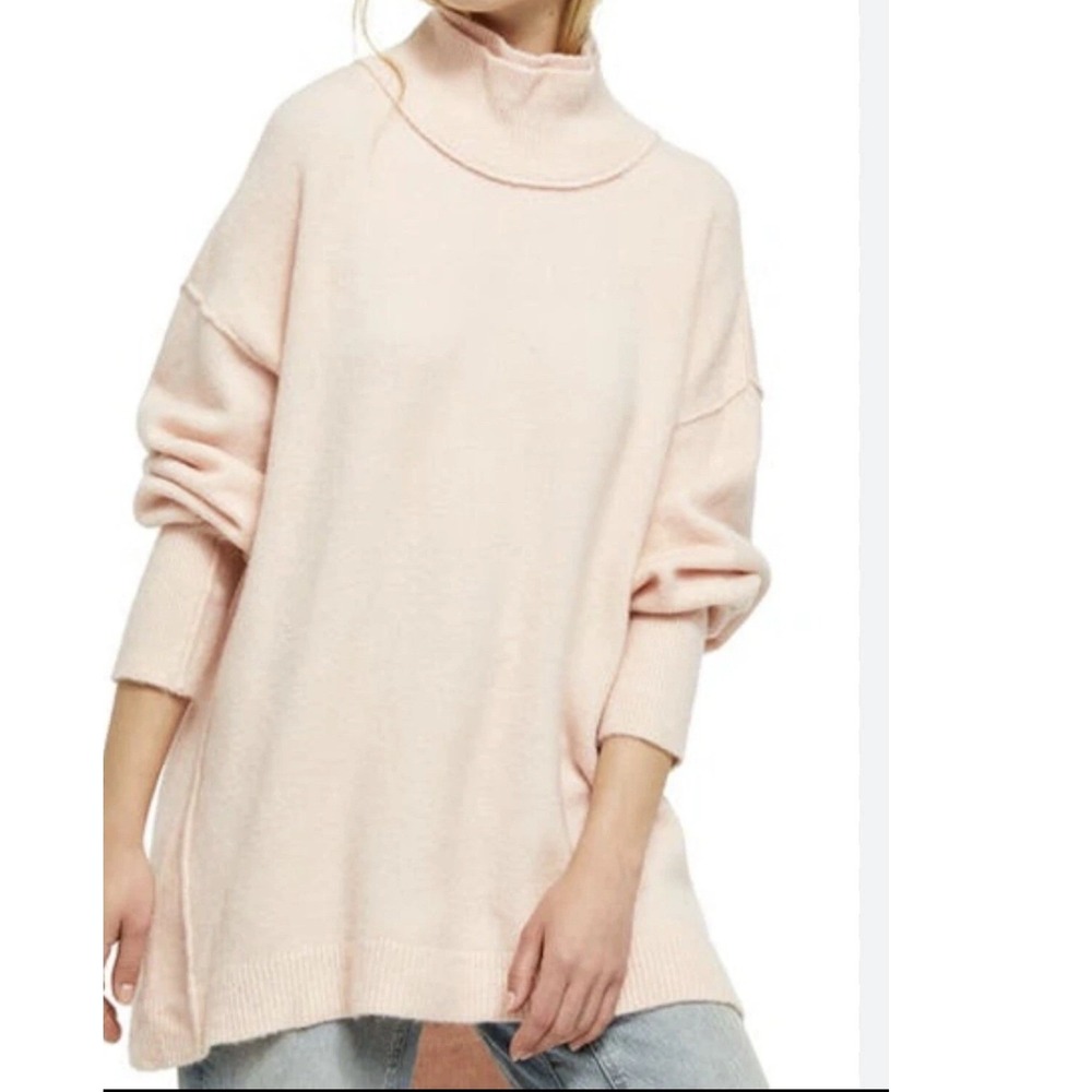 Free People Afterglow Wool Blend Mock Neck Oversized Sweater Ivory Cream XS Boho
